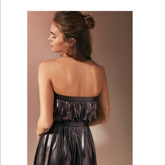 Urban Outfitters Metallic Gunmetal/Bronze Strapless Jumpsuit - Picture 3 of 13
